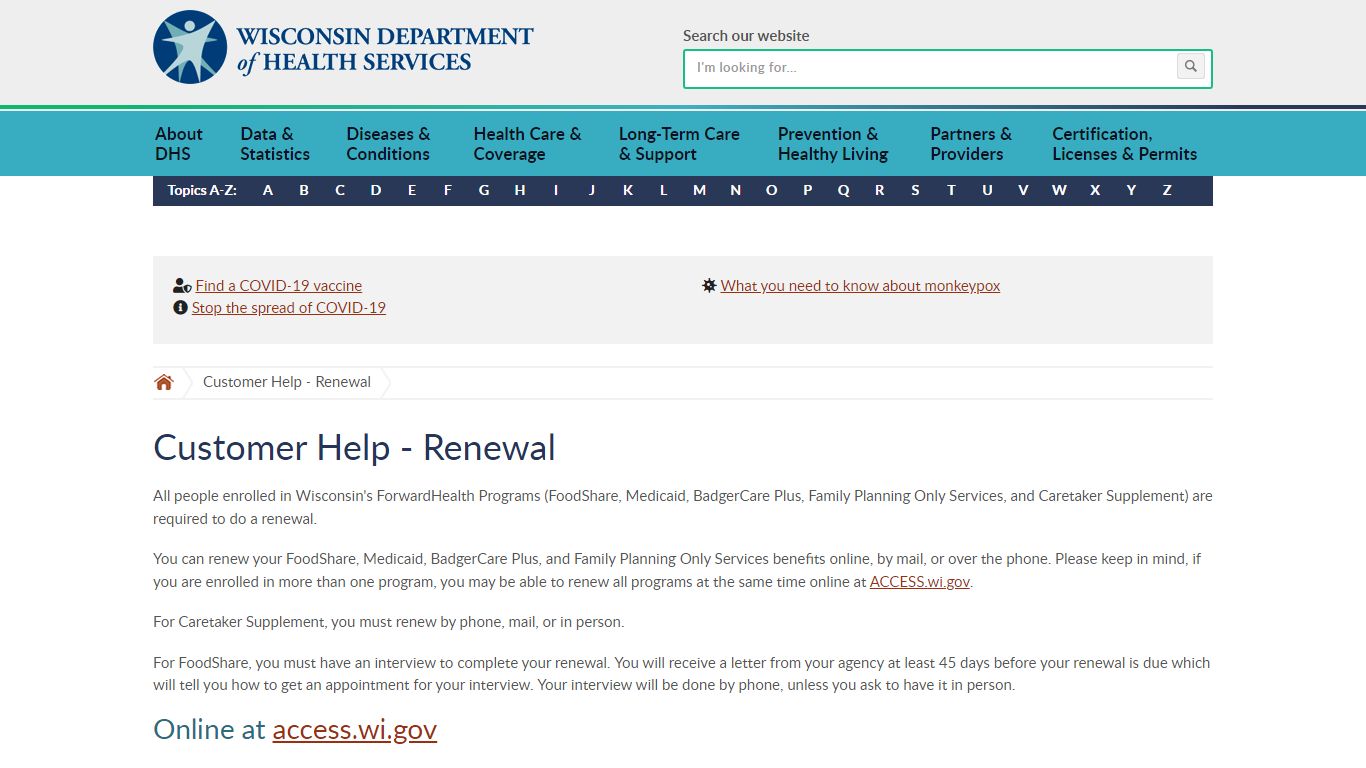 Customer Help - Renewal | Wisconsin Department of Health Services